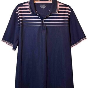 Club Room Performance Y2K Navy Golf Polo Shirt Pink Striped Men’s XL